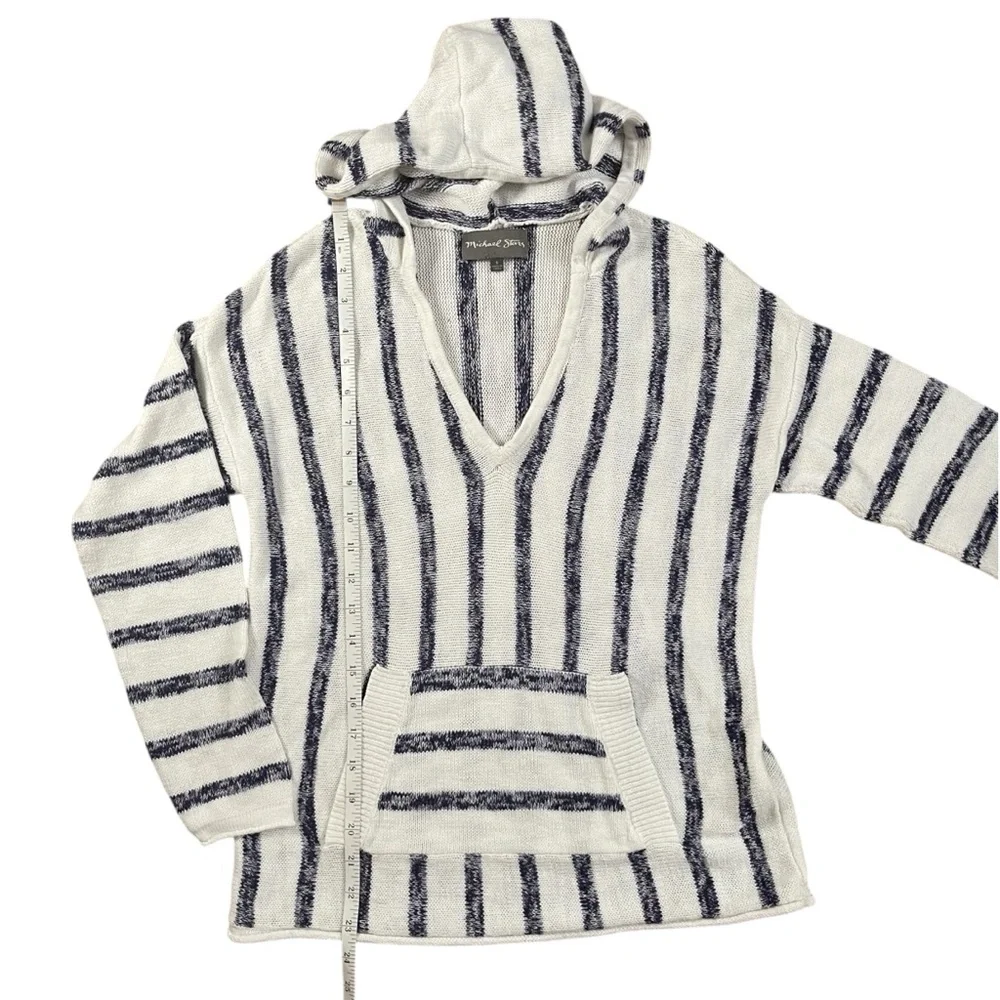 Michael Stars Baja Hoodie Sweater Wht Navy Stripe Kangaroo Pocket Beach Pullover - Picture 5 of 11